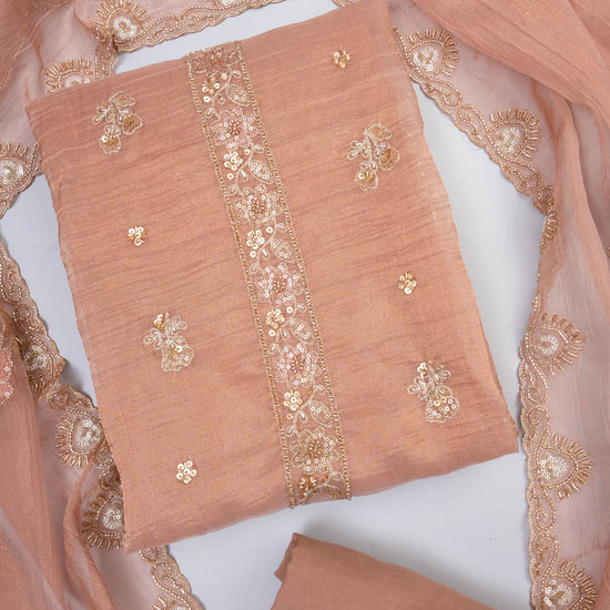 Peach Organza unstitched salwar suit set