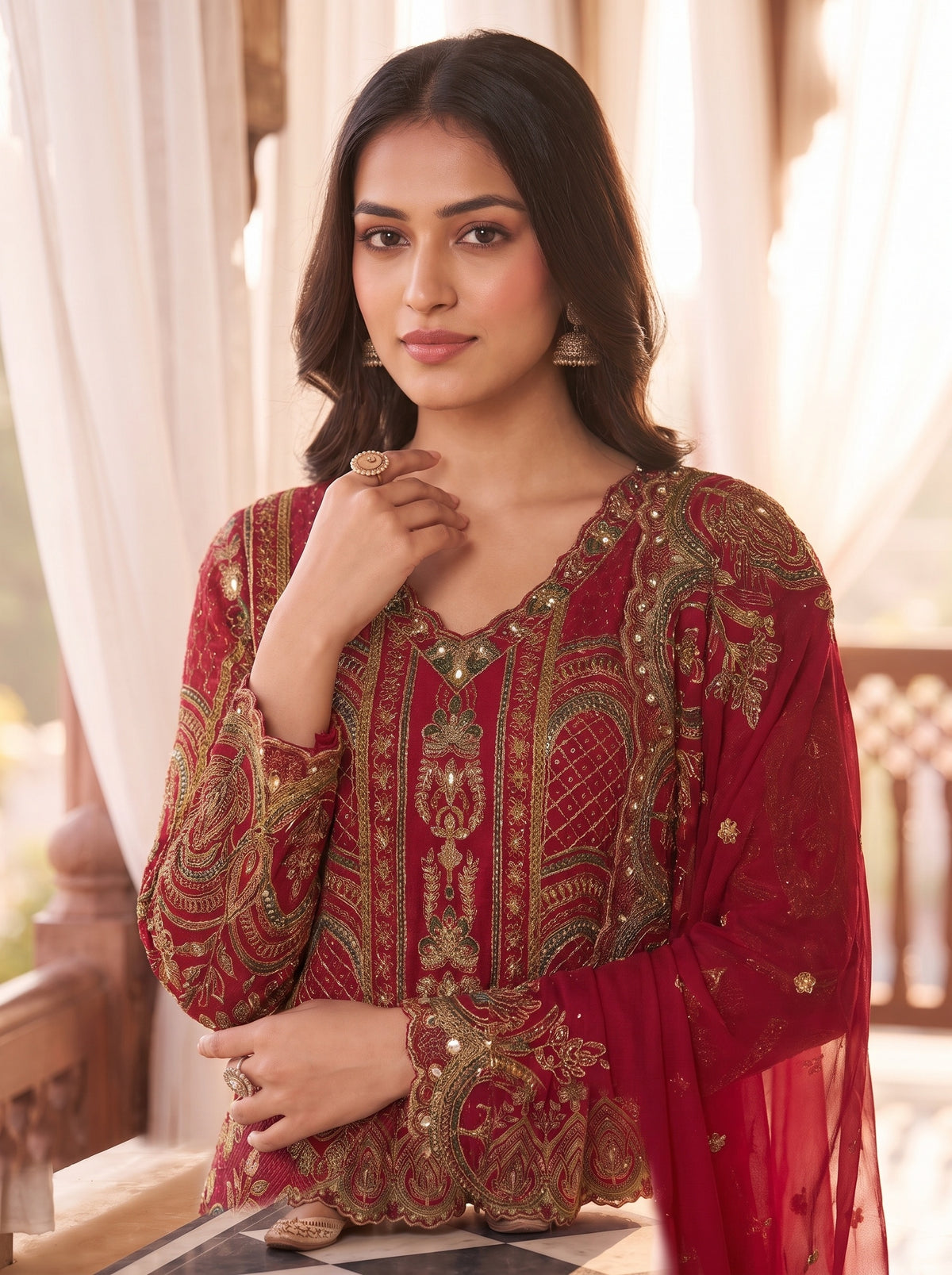 Shahi Bloom Rani Crepe Readymade Gota Patti Sharara Set With Dupatta - closeup