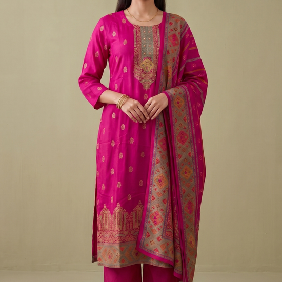 Rani Bahaar Pink Crepe Readymade Suit And Pant With Crepe Dupatta - hero