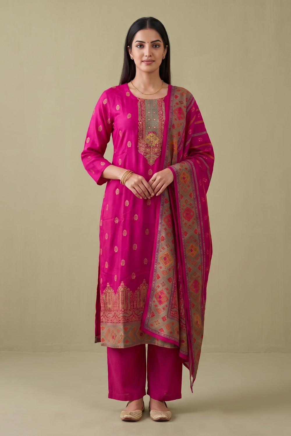 Rani Bahaar Pink Crepe Readymade Suit And Pant With Crepe Dupatta - hero
