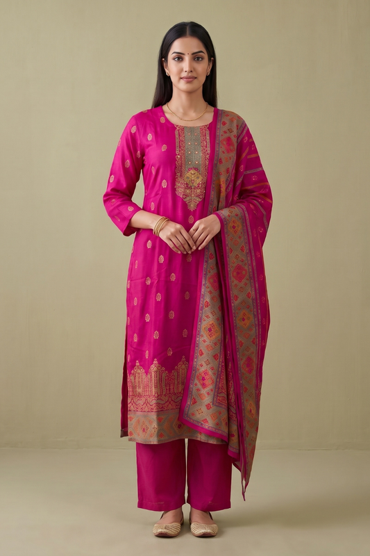 Rani Bahaar Pink Crepe Readymade Suit And Pant With Crepe Dupatta - hero