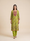 Leheriya Bloom Pista Crepe Readymade Suit And Pant With Printed Dupatta - mood