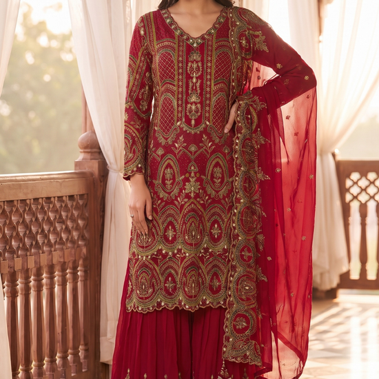 Shahi Bloom Rani Crepe Readymade Gota Patti Sharara Set With Dupatta - hero