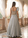 Mint Whisper Pista Lycra Readymade Anarkali Gown With Net Dupatta - back