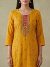 Saffron Bloom Mustard Crepe Readymade Suit And Pant With Crepe Dupatta - closeup