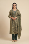 Emerald Sheen Bottle Green Shimmer Readymade Suit And Pant With Silk Dupatta - hero