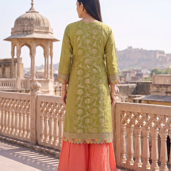 Citrus Utsav Pista Loom Readymade Suit And Palazzo With Leheriya Dupatta - back