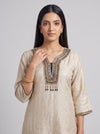 Monochrome Muse Tussar Shimmer Readymade Kurta And Pant With Tissue Dupatta - closeup