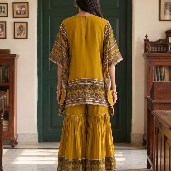 Golden Mehfil Mehndi Crepe Readymade Sharara Set - back