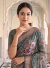 Mint Green Organza Floral Printed Saree - Close Up