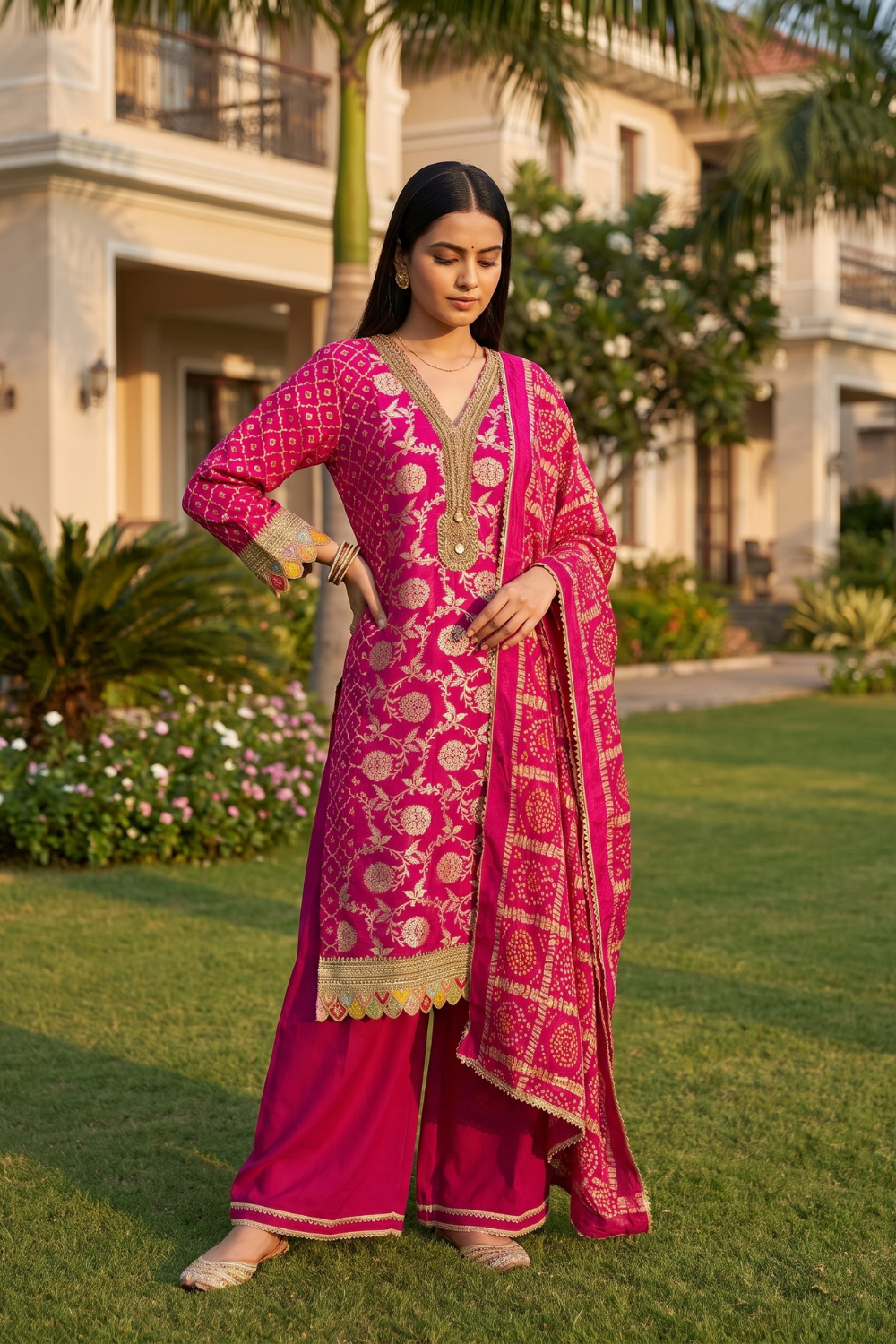 Rani Utsav Pink Loom Readymade Suit And Pant With Matching Dupatta - hero