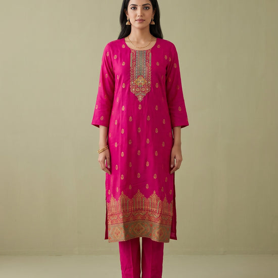 Rani Bahaar Pink Crepe Readymade Suit And Pant With Crepe Dupatta - mood