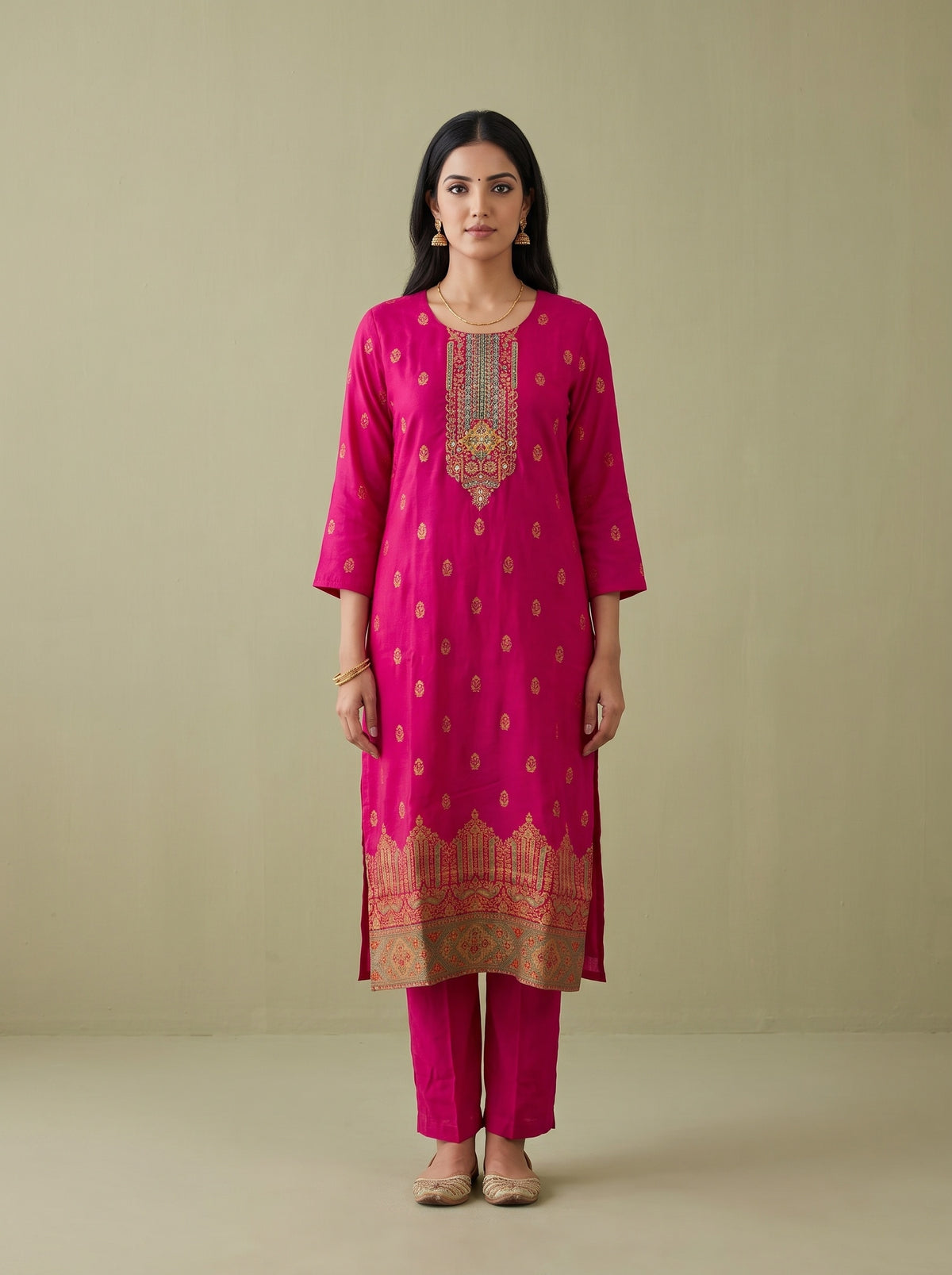 Rani Bahaar Pink Crepe Readymade Suit And Pant With Crepe Dupatta - mood