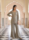 Silver Mist Grey Georgette Readymade Embroidered Sharara Set With Net Dupatta - mood