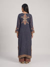 Midnight Mehfil Blue Crepe Readymade Suit And Pant With Contrast Dupatta - back