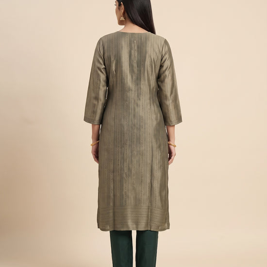 Emerald Sheen Bottle Green Shimmer Readymade Suit And Pant With Silk Dupatta - back
