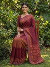 Mustard Maroon Cotton Floral Printed Saree - Mood