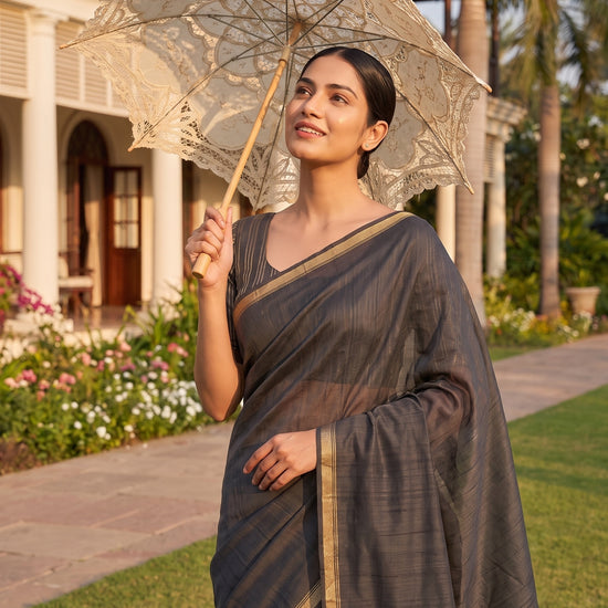 Black Cotton Zari Saree - Mood