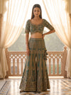 Mint Mirage Green Crepe Readymade Crop Top And Sharara Set With Dupatta - mood