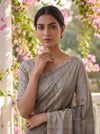Grey Cotton Thread Work Saree - Close Up