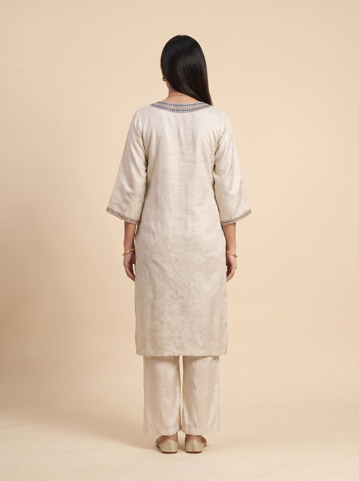 Peacock Muse Tussar Shimmer Readymade Kurta And Pant With Tissue Dupatta - back