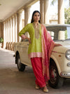 Citrus Bloom Pista Coral Chinon Readymade Suit And Salwar With Chinon Dupatta - mood