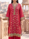 Coral Utsav Loom Readymade Suit And Palazzo With Leheriya Dupatta - closeup