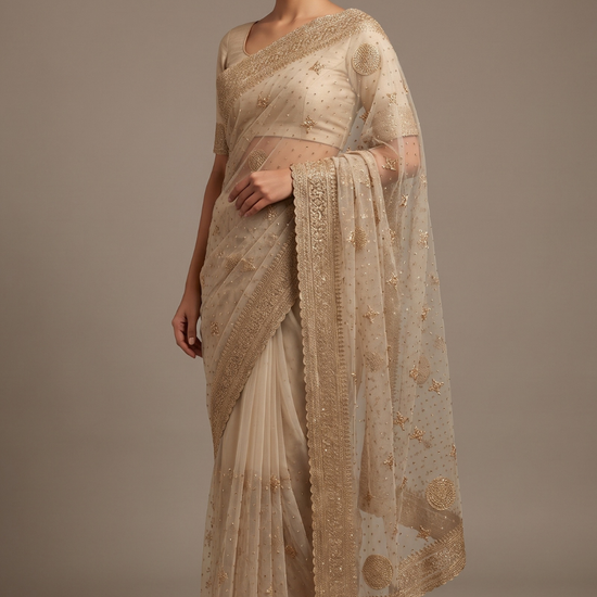 White Net Saree - Hero