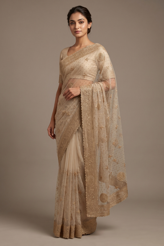 White Net Saree - Hero
