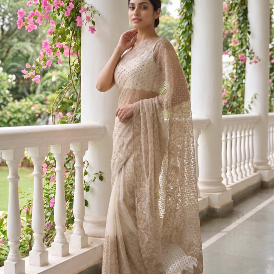 White Net Saree - Side