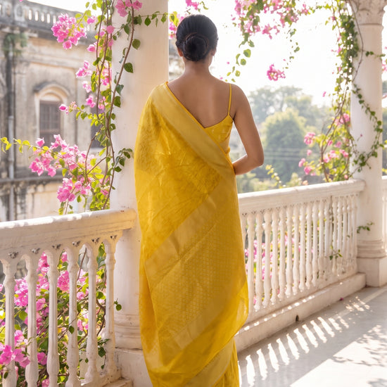 Mango Gold Pista Georgette Saree - Back