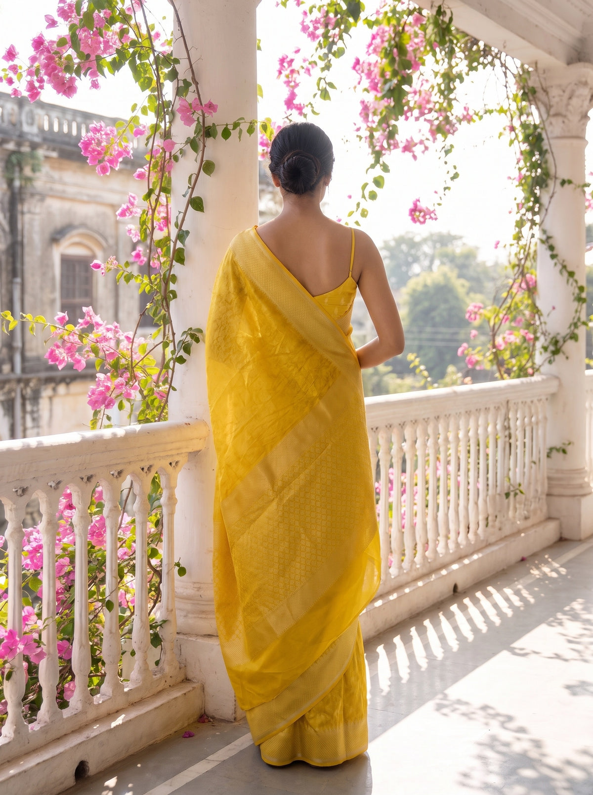 Mango Gold Pista Georgette Saree - Back