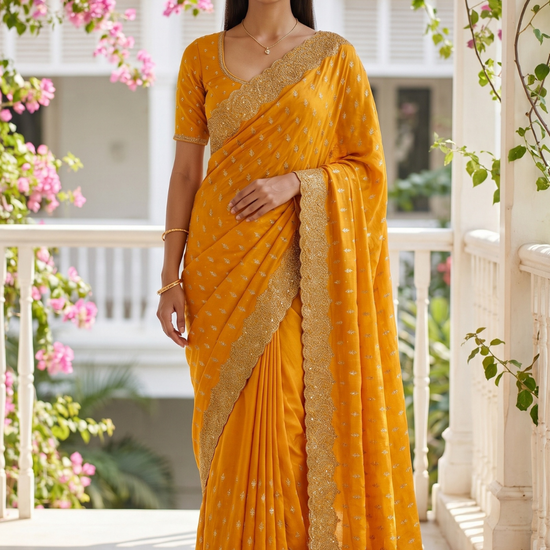 Mustard Soft Twill Saree - Hero