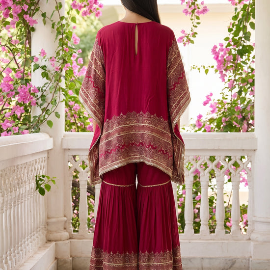 Regal Glow Gajari Crepe Readymade Sharara Set With Dupatta - back