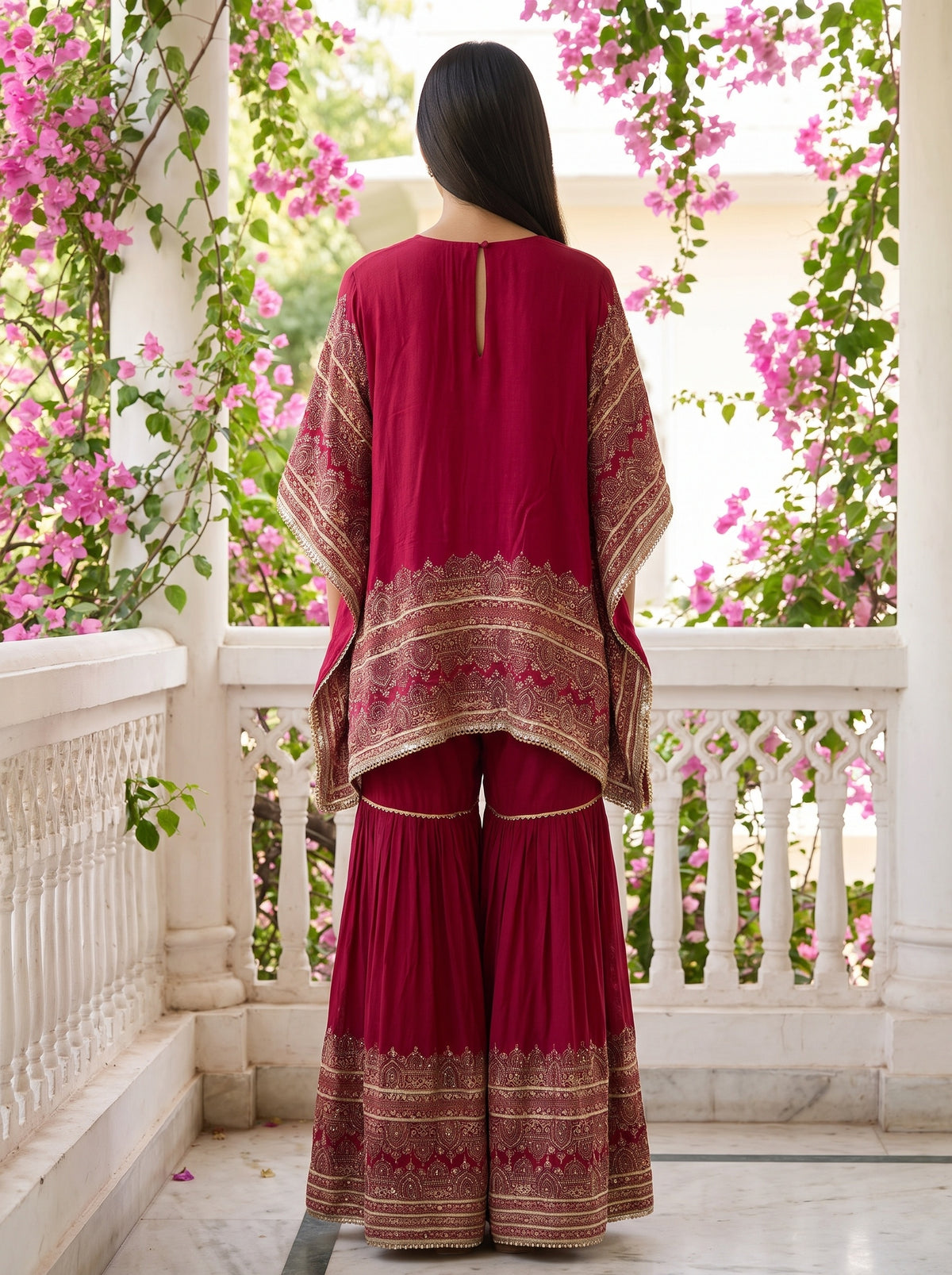Regal Glow Gajari Crepe Readymade Sharara Set With Dupatta - back