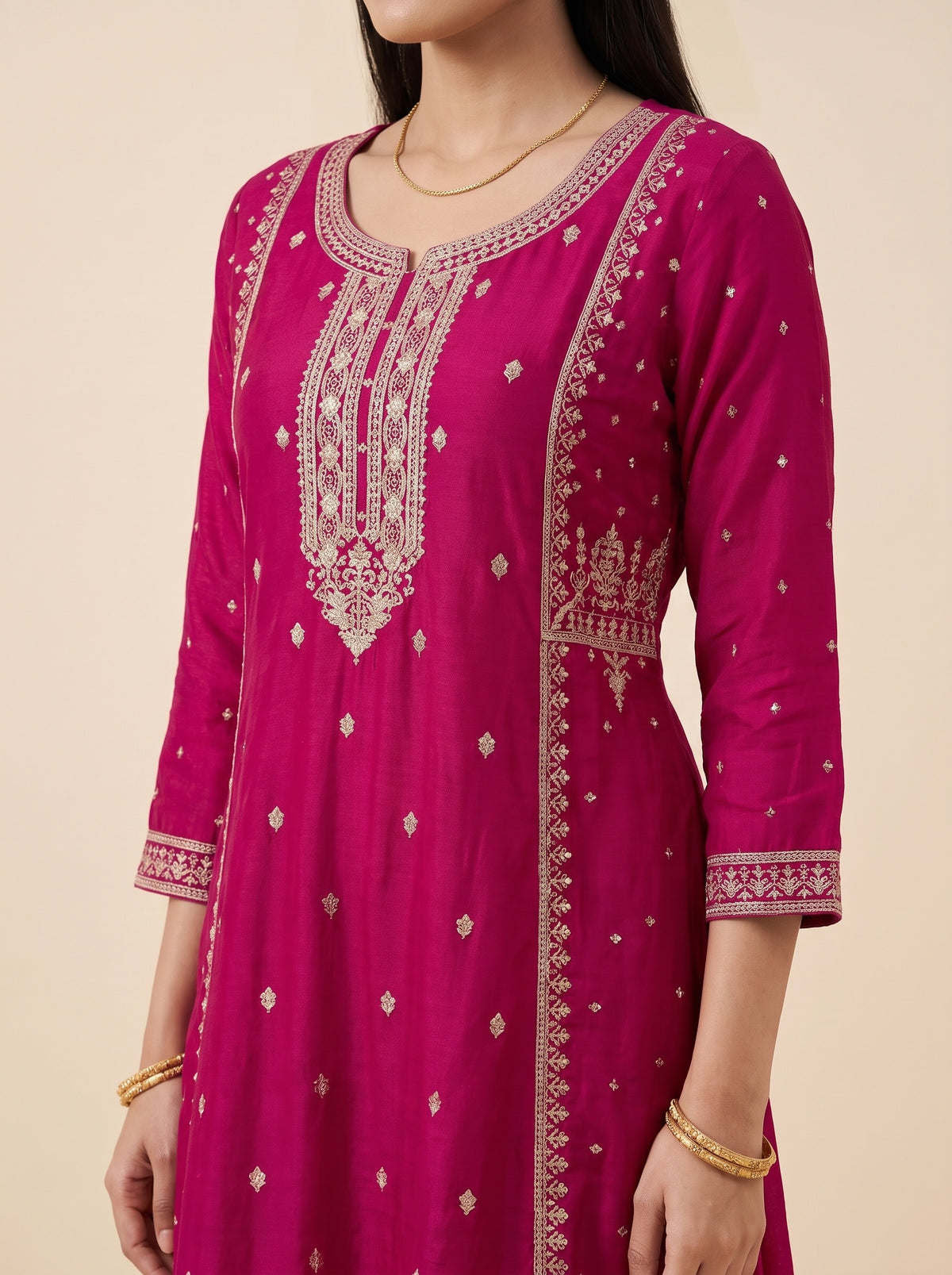Rani Mahotsav Cotton Readymade Anarkali Kurta And Pant With Dupatta - closeup