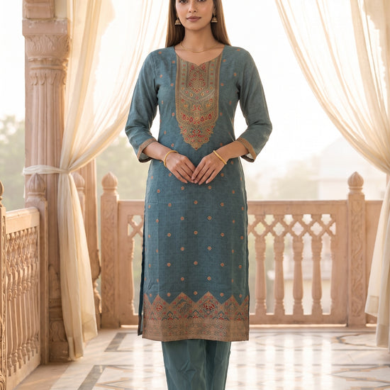 Monsoon Slate Grey Cotton Readymade Suit - mood