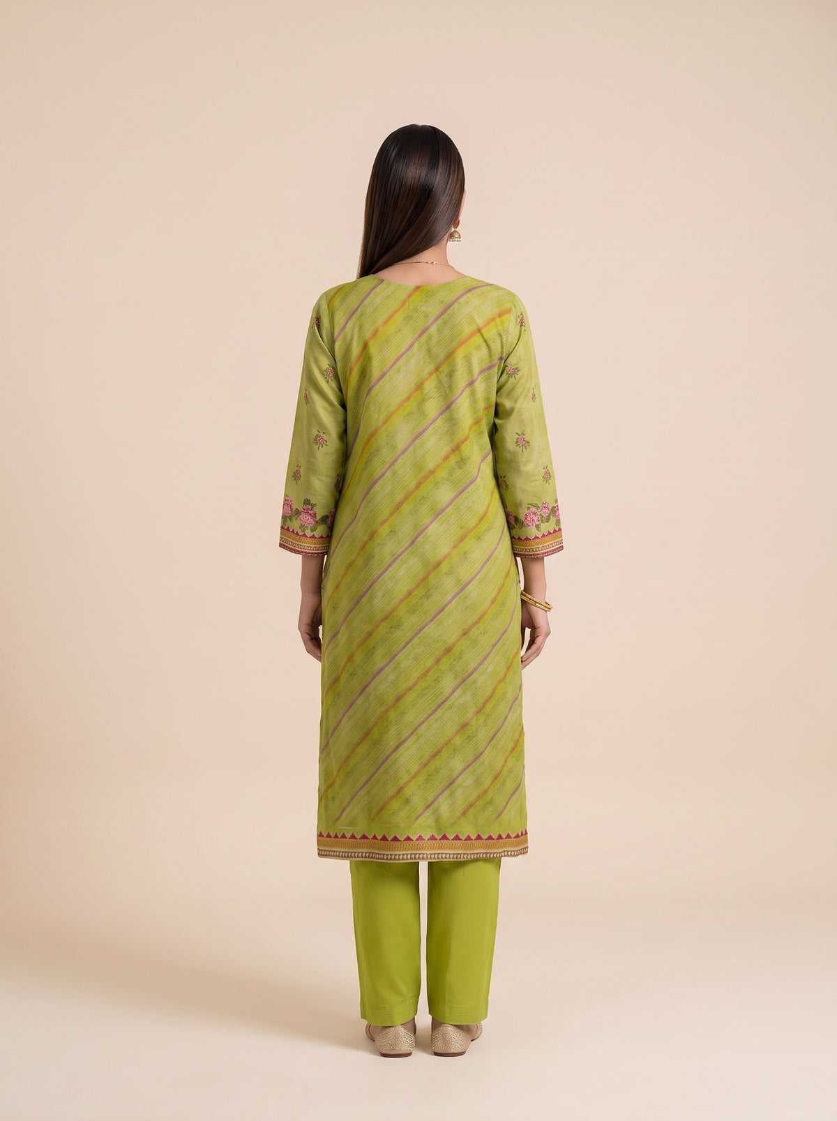 Leheriya Bloom Pista Crepe Readymade Suit And Pant With Printed Dupatta - back
