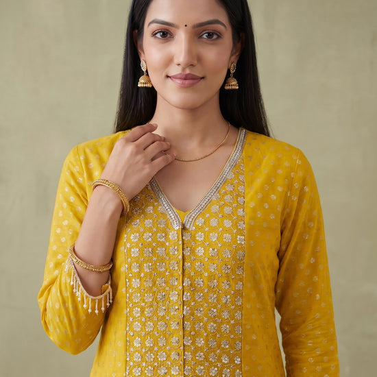 Golden Hour Mango Gold Georgette Readymade Kurta And Sharara Set - mood