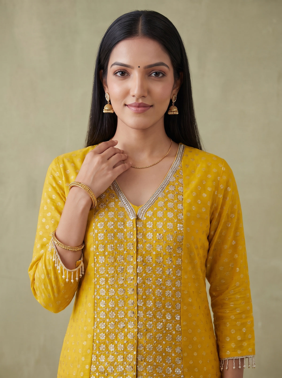 Golden Hour Mango Gold Georgette Readymade Kurta And Sharara Set - mood