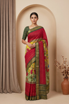 Pista Maroon Muslin Floral Printed Saree - Hero