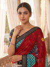 Maroon Chinon Bandhini Printed Saree - Close Up