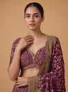 Magenta Mirage Crepe Readymade Crop Top And Sharara Set With Dupatta - closeup