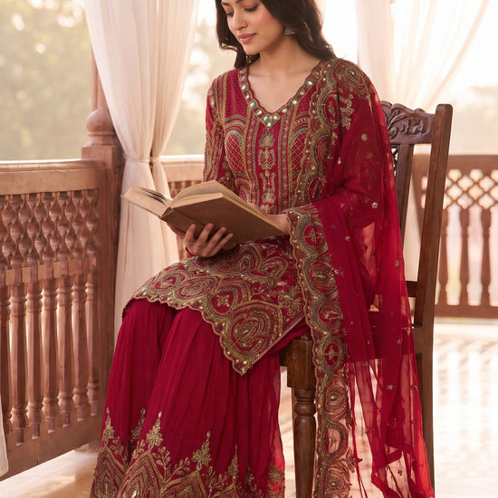 Shahi Bloom Rani Crepe Readymade Gota Patti Sharara Set With Dupatta - mood