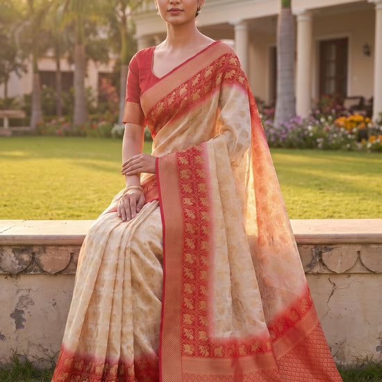 White Red Georgette Saree - Mood