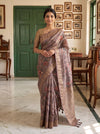 Metallic Mauve Organza Floral Printed Saree - Hero