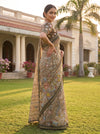 Pista Tussar Cotton Floral Printed Saree - Side