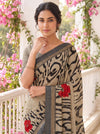 Black Tusser Cotton Floral Printed Saree - Close Up