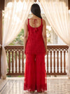 Scarlet Romance Red Net Readymade Sharara Set With Net Dupatta - back