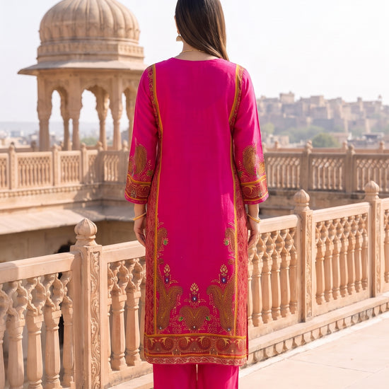 Rani Darbar Crepe Readymade Suit And Pant With Printed Dupatta - back